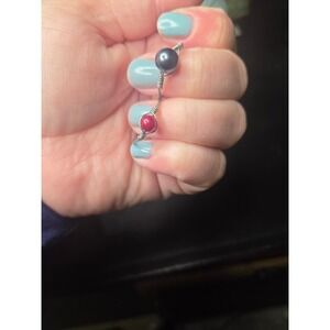 Handmade Wire Wrapped Ring Set Silver Tone Red and Black Faux Pearl Beads